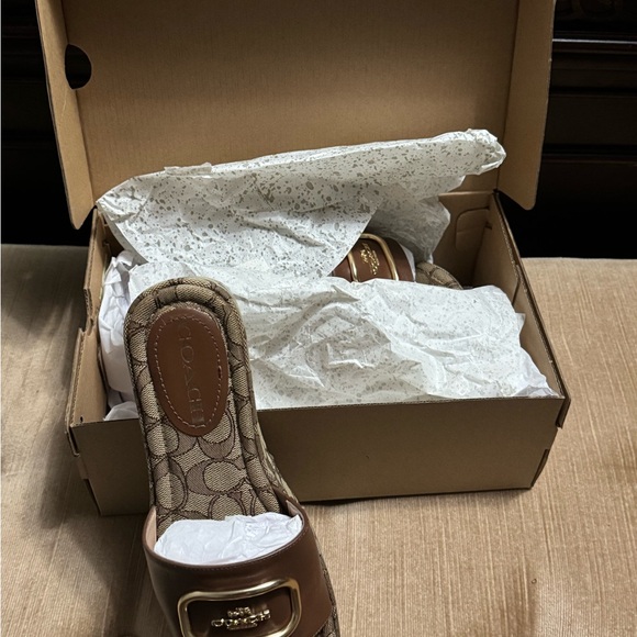 Coach Women's Tan and Brown Patterned Mules - Picture 1 of 3